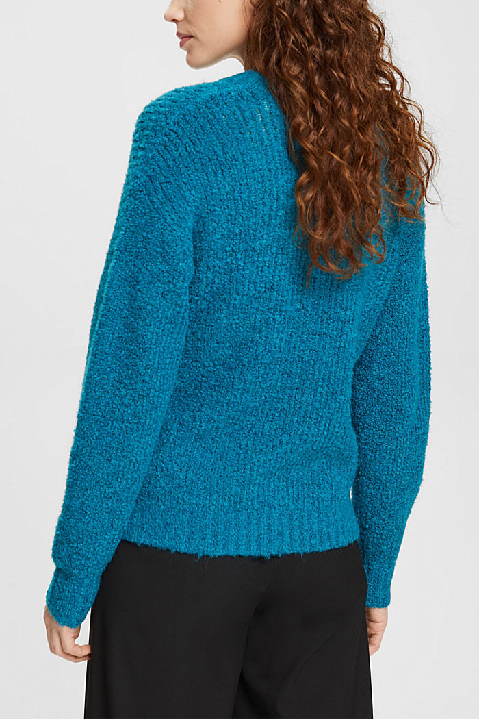 Bouclé jumper with wool and alpaca, TEAL BLUE, detail-asia image number 3