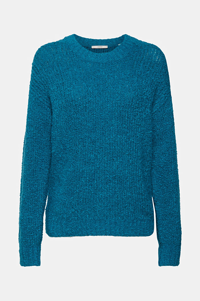 Bouclé jumper with wool and alpaca, TEAL BLUE, detail-asia image number 6