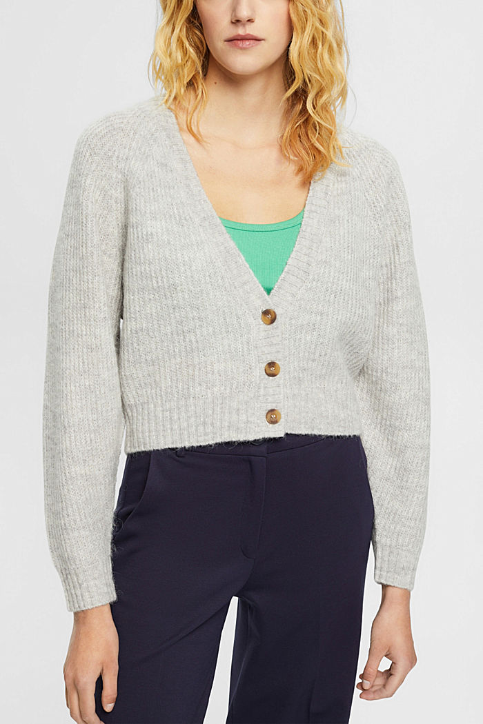 Cropped wool blend cardigan, LIGHT GREY, detail-asia image number 0