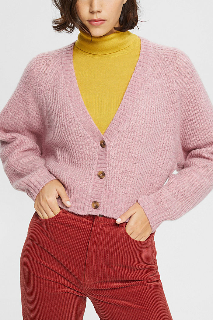 Cropped wool blend cardigan