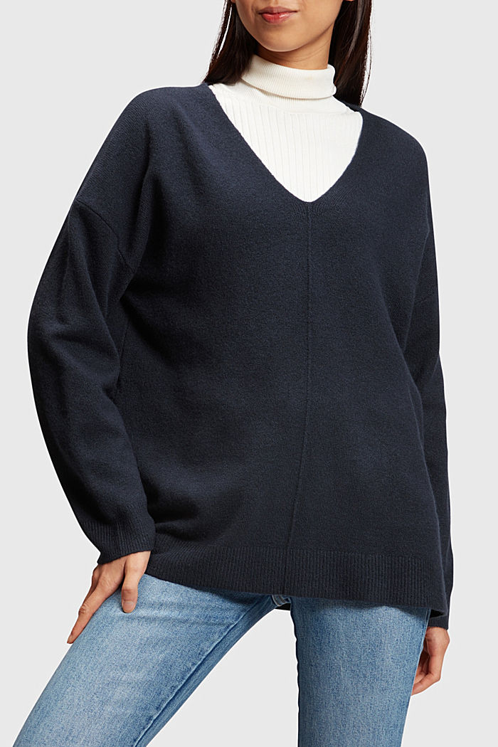 Wool blend jumper, NAVY, detail-asia image number 0