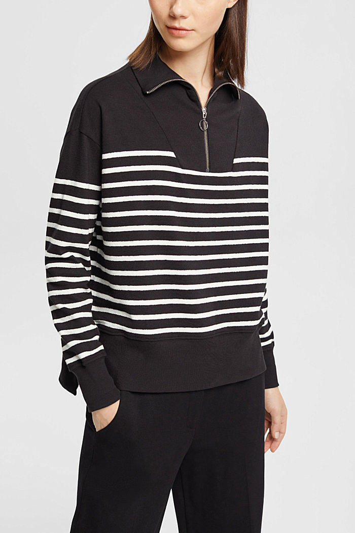 Striped half-zip sweater, BLACK, detail-asia image number 0