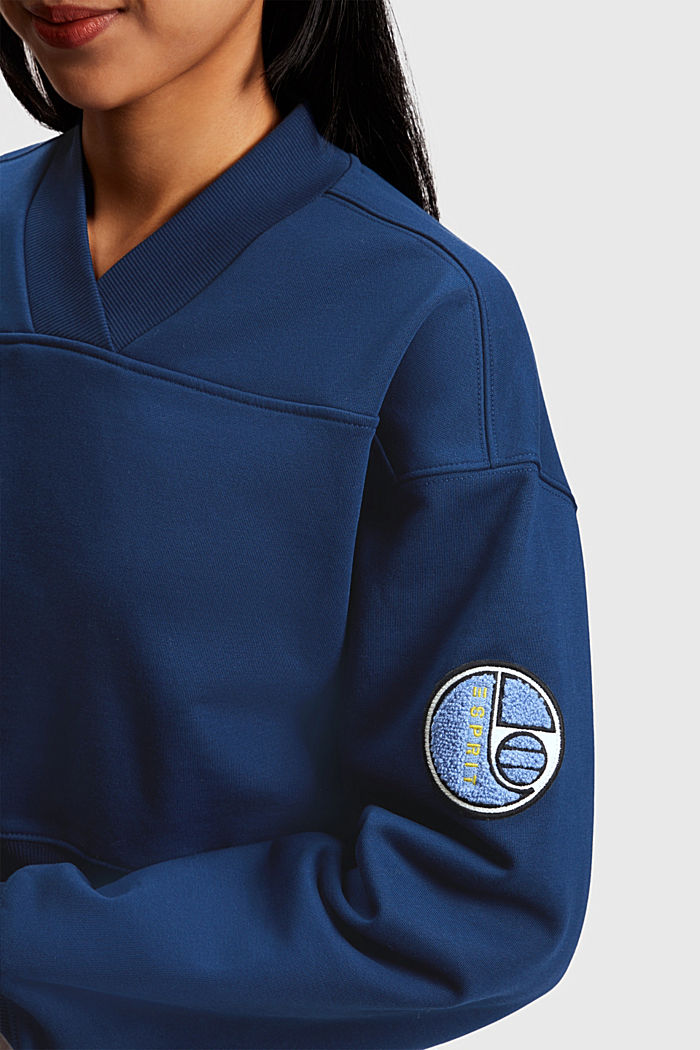 短款Varsity學院風補丁裝飾衛衣, 深藍色, detail-asia image number 2