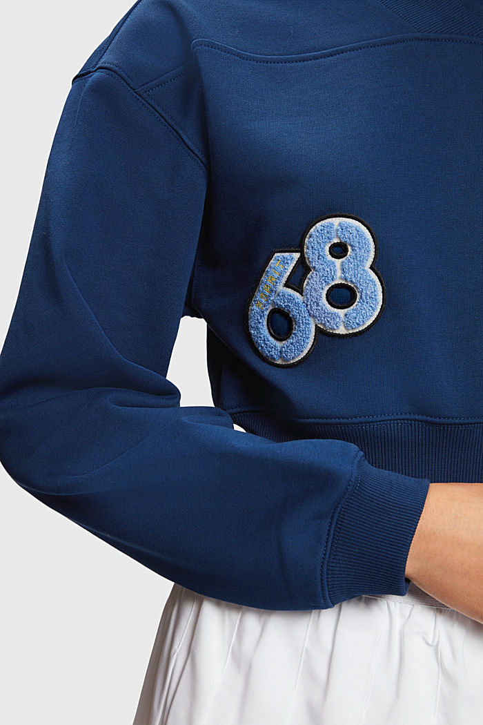 短款Varsity學院風補丁裝飾衛衣, 深藍色, detail-asia image number 3