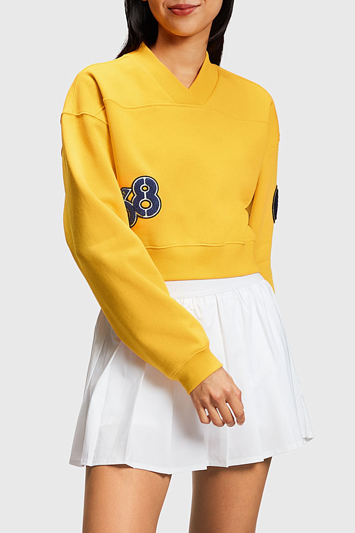 短款Varsity學院風補丁裝飾衛衣, 黃色, detail-asia image number 0