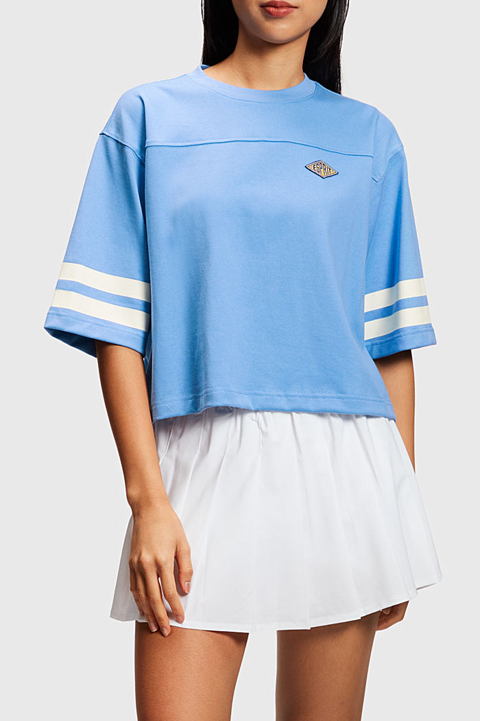 短款Varsity學院風LOGO橄欖球T恤, 淺藍色, detail-asia image number 0