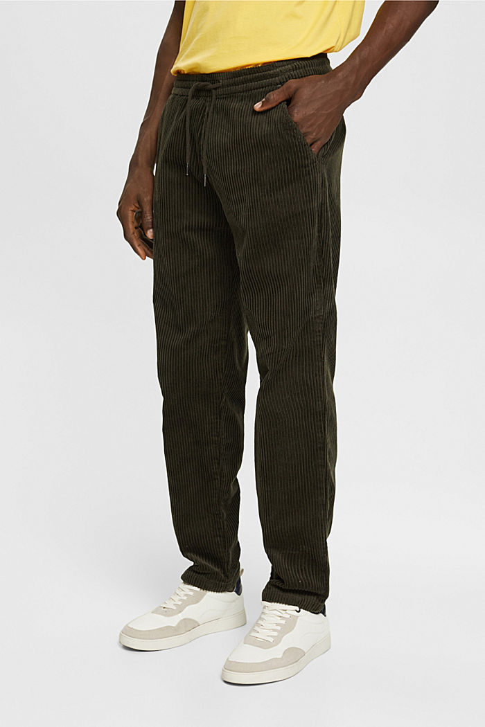Jogger style corduroy trousers, DARK KHAKI, detail-asia image number 0