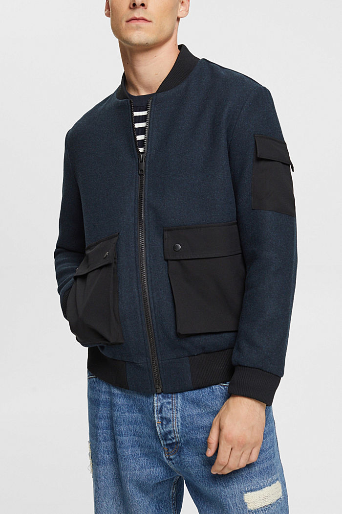 Wool blend bomber jacket, PETROL BLUE, detail-asia image number 0