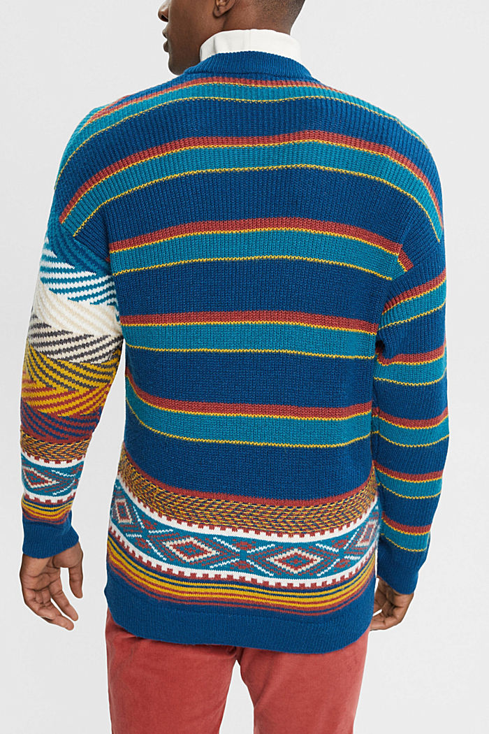 Knitted mixed pattern jumper, PETROL BLUE, detail-asia image number 3