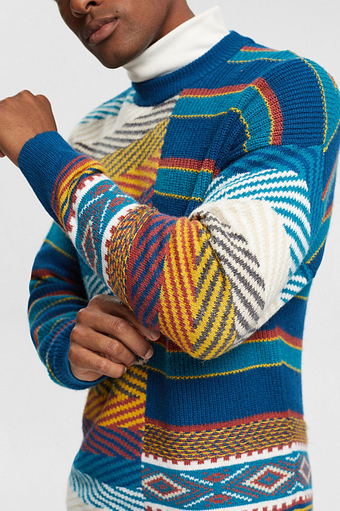 Knitted mixed pattern jumper, PETROL BLUE, detail-asia image number 2