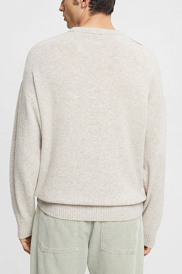 Jacquard jumper with wool blend, CREAM BEIGE, detail-asia image number 1