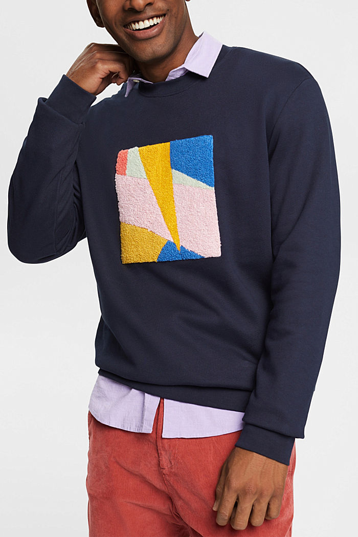 Sustainable cotton sweatshirt with applique, NAVY, detail-asia image number 0