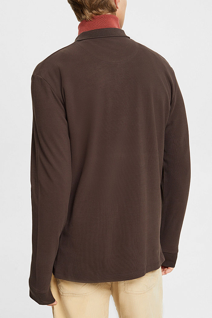 Long sleeve piqué polo shirt, DARK BROWN, detail-asia image number 3