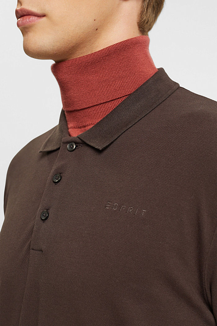 Long sleeve piqué polo shirt, DARK BROWN, detail-asia image number 2