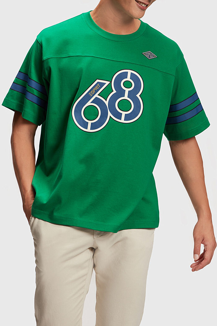 條紋袖印花T恤, 翡翠綠, detail-asia image number 0