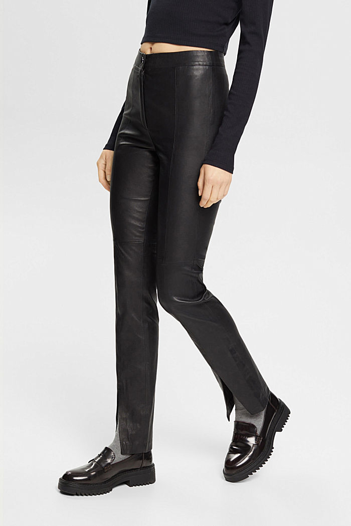 Mid-rise split hem leather trousers, BLACK, detail-asia image number 0