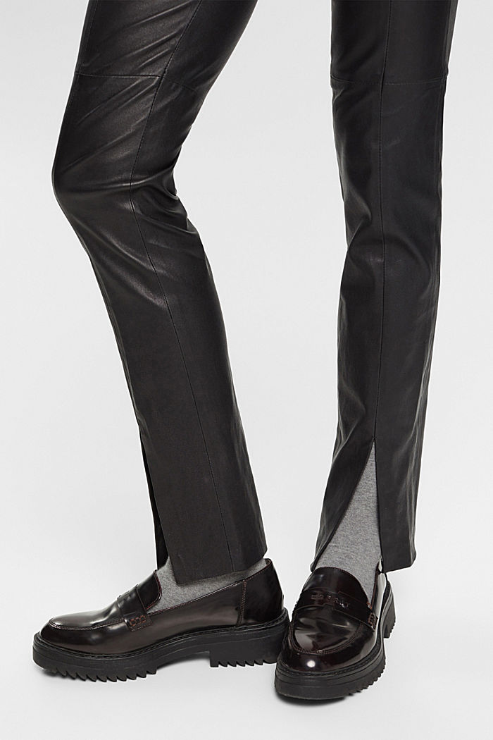 Split hem leather trousers, BLACK, detail-asia image number 4