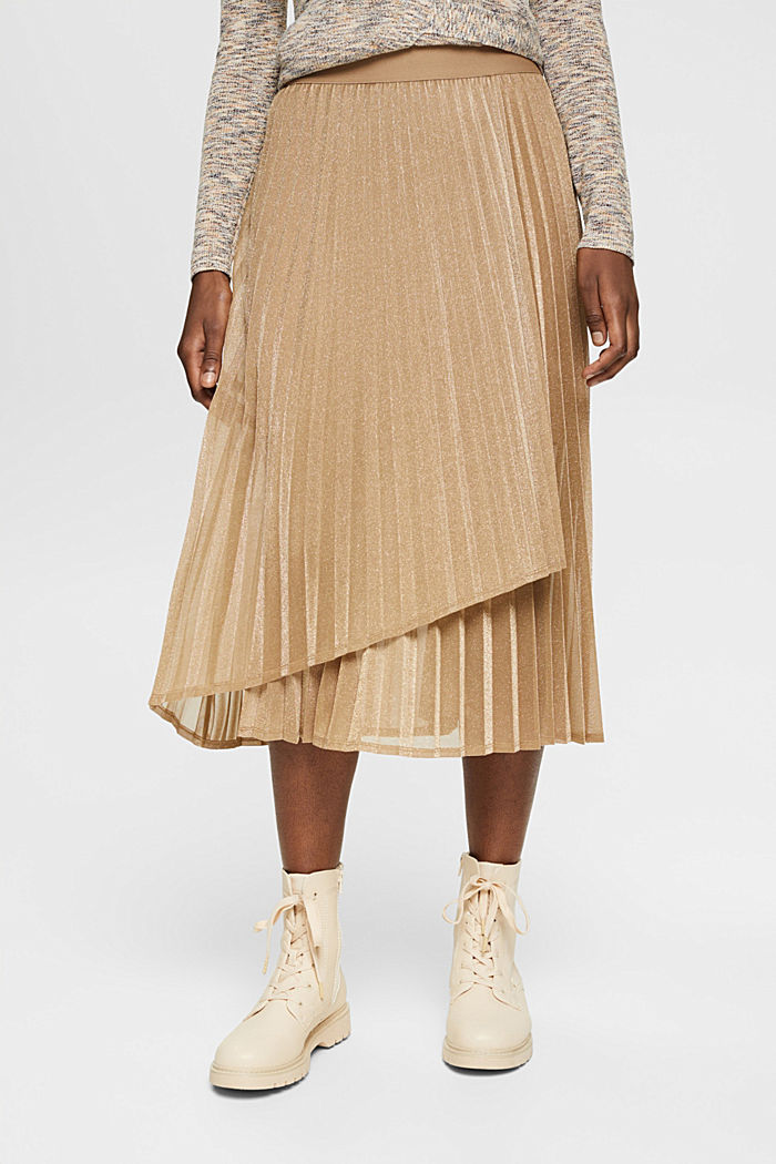 Pleated skirt with glitter effect, CREAM BEIGE, detail-asia image number 0