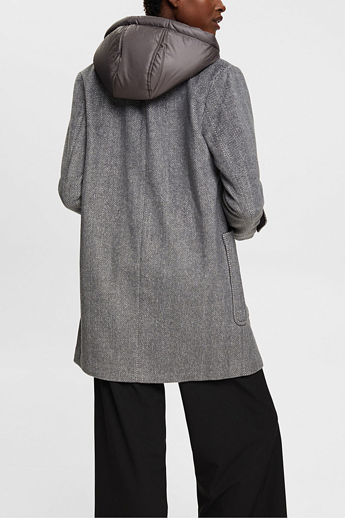 Wool blend coat with detachable hood, GUNMETAL, detail-asia image number 3