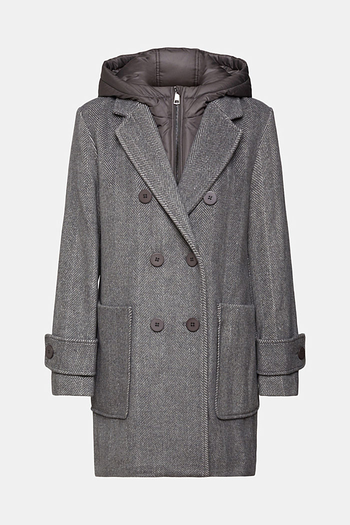 Wool blend coat with detachable hood, GUNMETAL, detail-asia image number 6