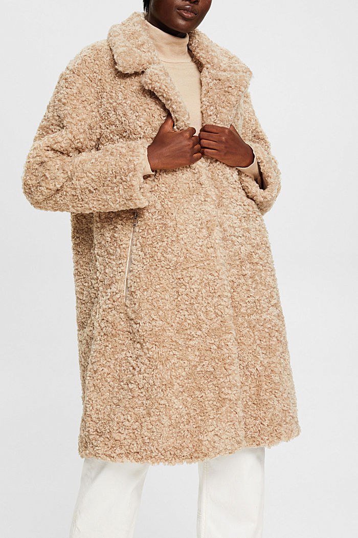 Faux fur coat, CREAM BEIGE, detail-asia image number 0