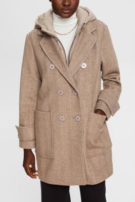 Wool blend coat with detachable hood