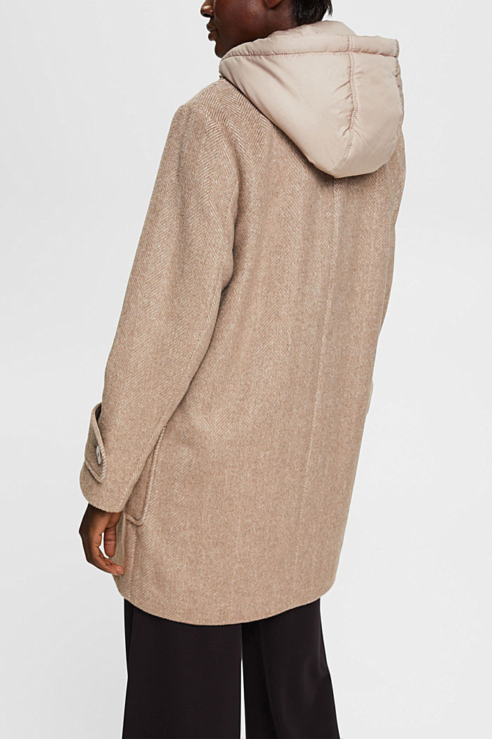 Wool blend coat with detachable hood, LIGHT TAUPE, detail-asia image number 1