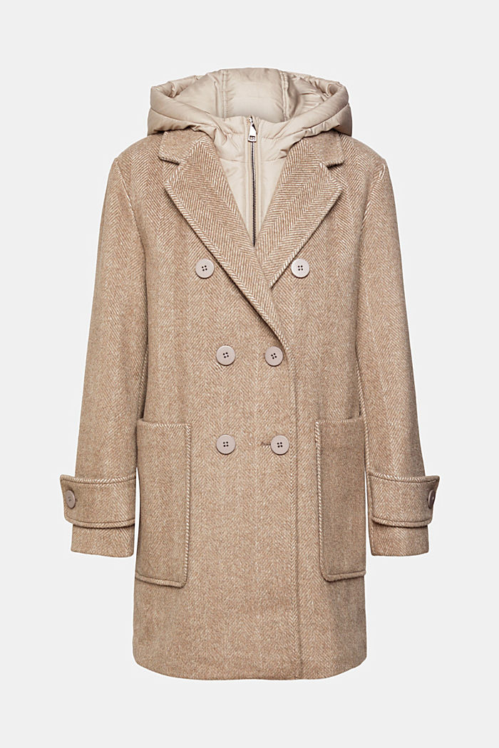 Wool blend coat with detachable hood, LIGHT TAUPE, detail-asia image number 5