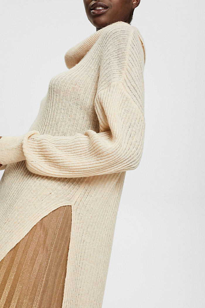 Long wool blend roll neck jumper, CREAM BEIGE, detail-asia image number 2