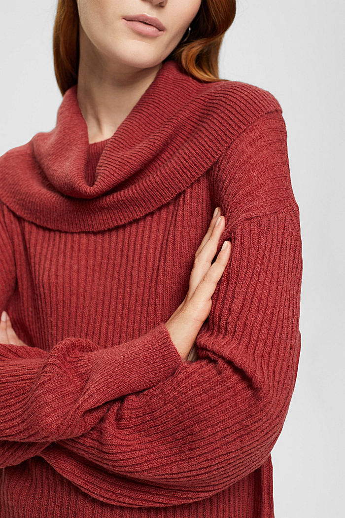 Wool blend roll neck jumper, TERRACOTTA, detail-asia image number 2