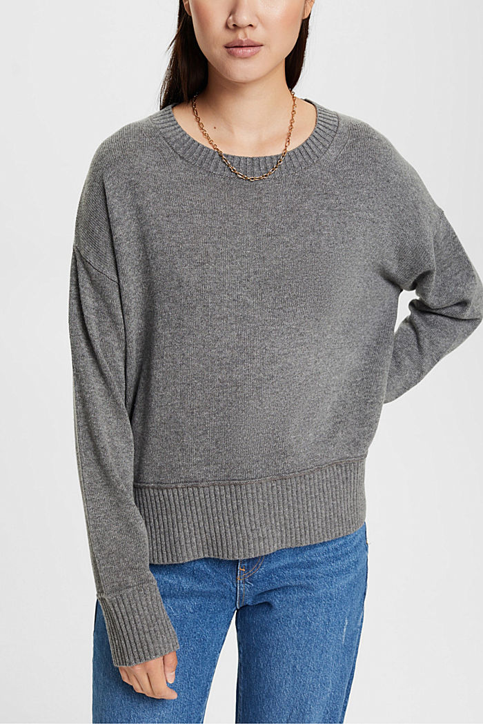 Knitted wool blend jumper, MEDIUM GREY, detail-asia image number 0