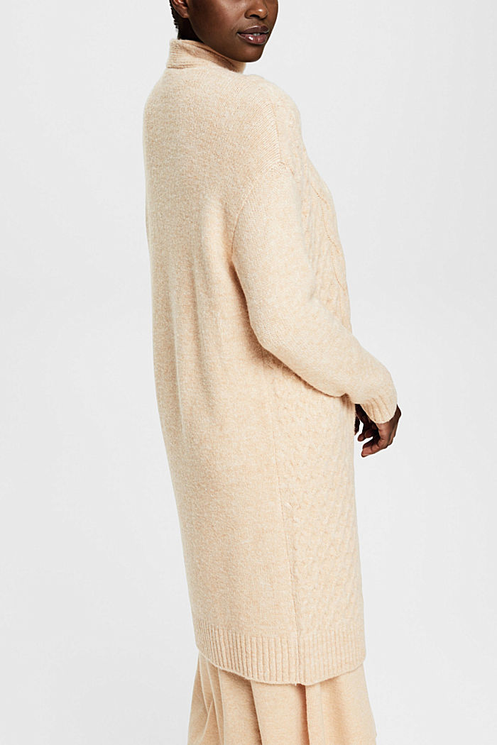 Long cable knit cardigan, wool blend, CREAM BEIGE, detail-asia image number 3
