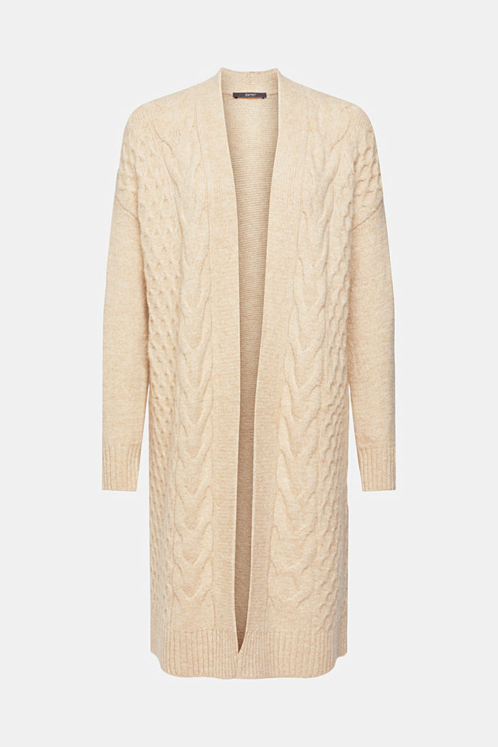 Long cable knit cardigan, wool blend, CREAM BEIGE, detail-asia image number 6