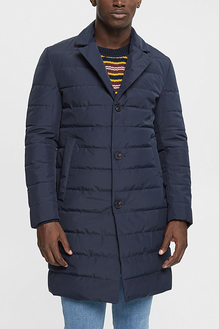 Quilted coat with lapel collar