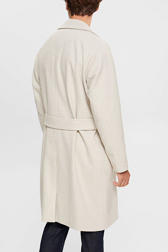 Wool blend coat with tie belt, CREAM BEIGE, detail-asia image number 1
