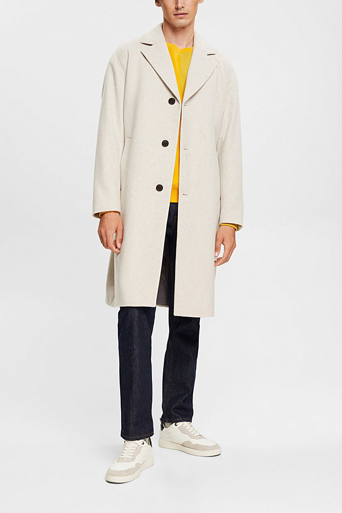 Wool blend coat with tie belt, CREAM BEIGE, detail-asia image number 2