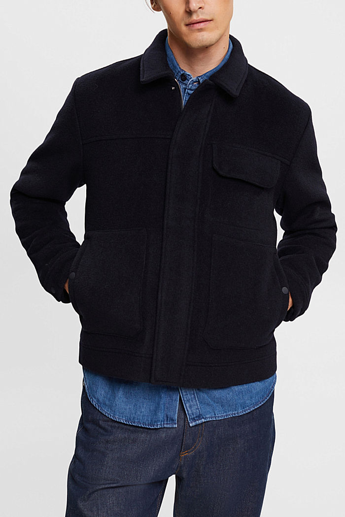 Wool blend trucker jacket, NAVY, detail-asia image number 0