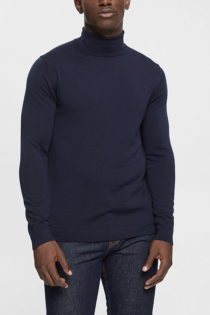 Roll neck wool sweater, NAVY, detail-asia image number 0