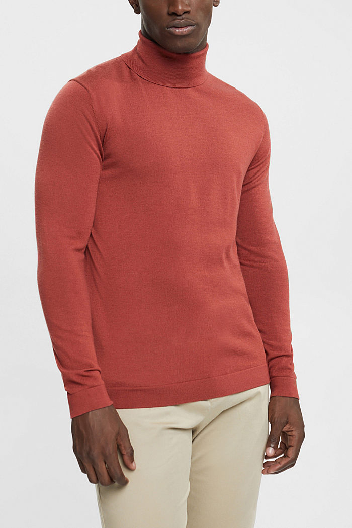 Roll neck wool sweater, TERRACOTTA, detail-asia image number 0