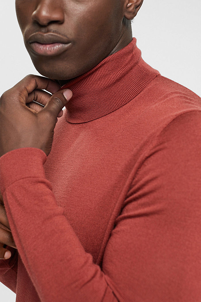 Roll neck wool sweater, TERRACOTTA, detail-asia image number 2