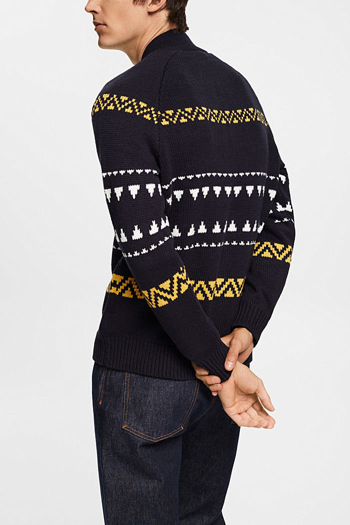 Knitted jacquard zip cardigan, NAVY, detail-asia image number 3