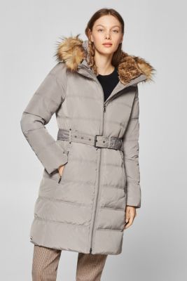 Esprit - Down coat with a variable, faux fur hood at our Online Shop