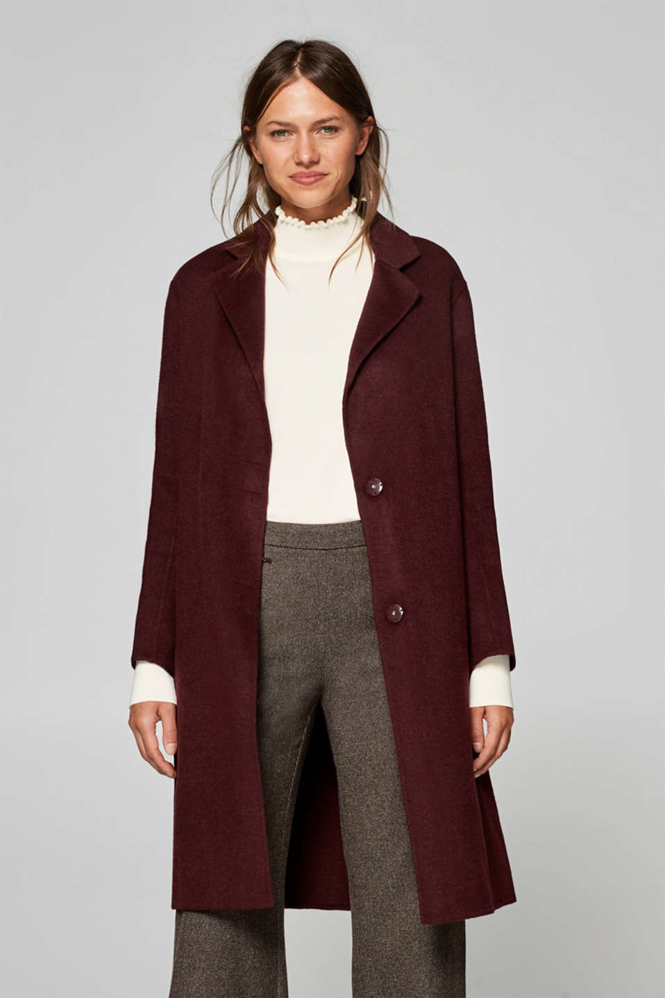 Esprit - Unlined coat with wool in a sleek design at our Online Shop