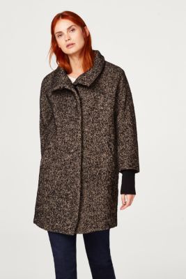 Esprit - Wool blend: oversized coat with knitted borders at our Online Shop