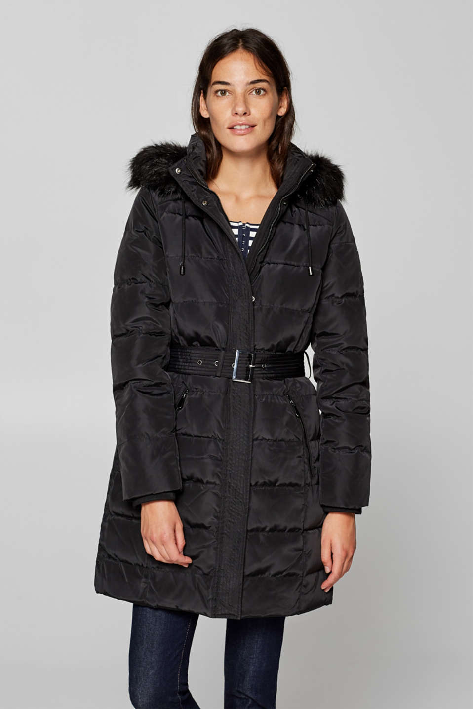 Esprit - Down coat with an adjustable woven faux fur hood at our Online ...