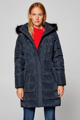 Esprit Down coat with an adjustable woven faux fur hood at our Online