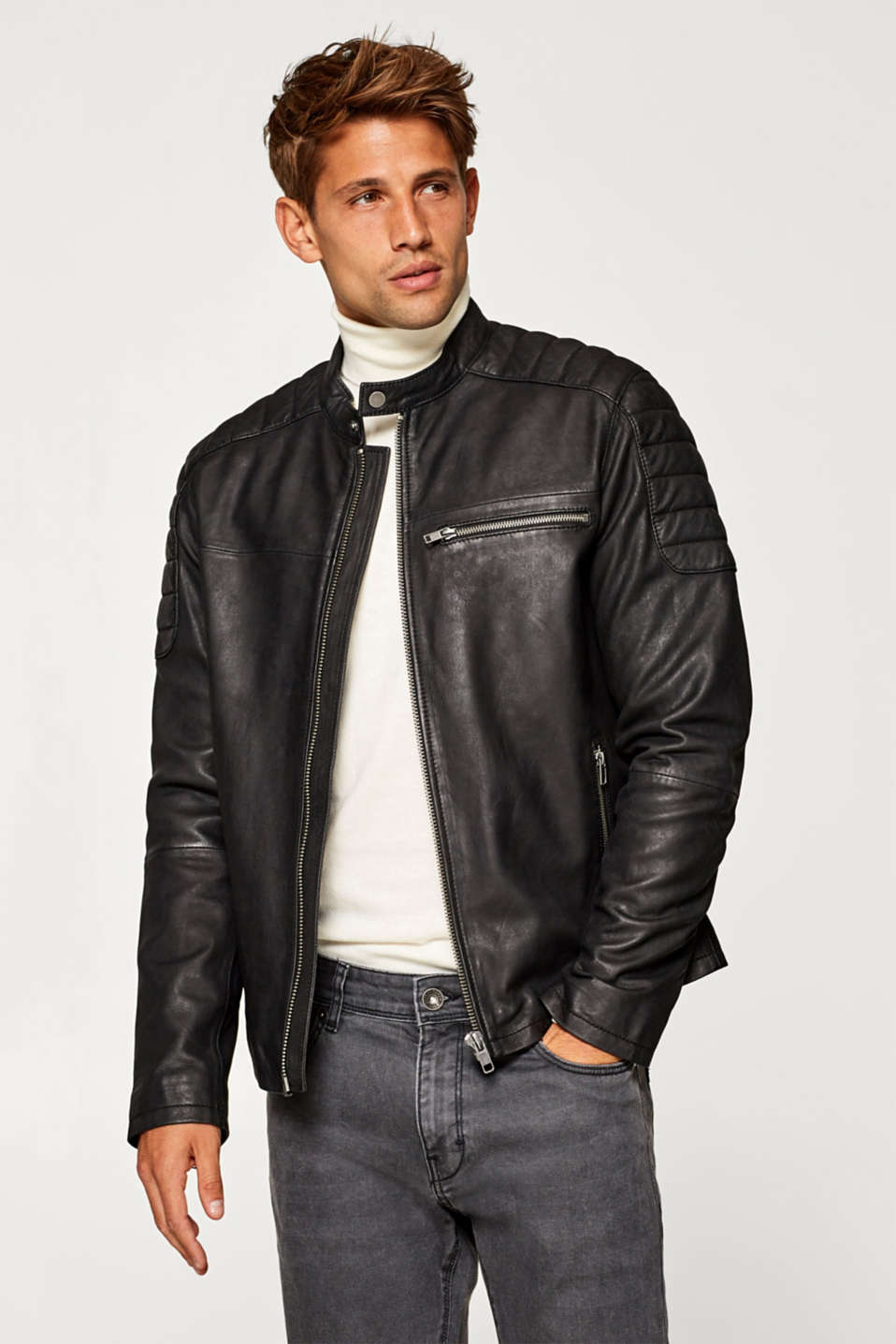 Esprit - Leather biker jacket at our Online Shop