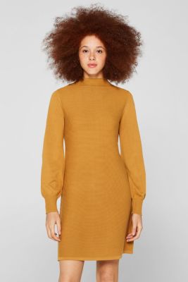 edc Knitted dress with balloon sleeves, 100 cotton at our Online Shop