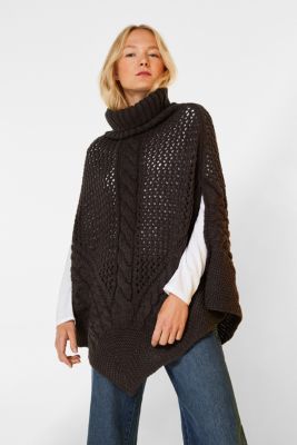 Esprit Chunky knit poncho with a cable pattern at our Online Shop