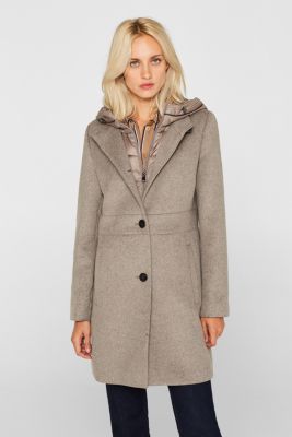 Esprit With wool coat with a hood and quilted details at our Online Shop